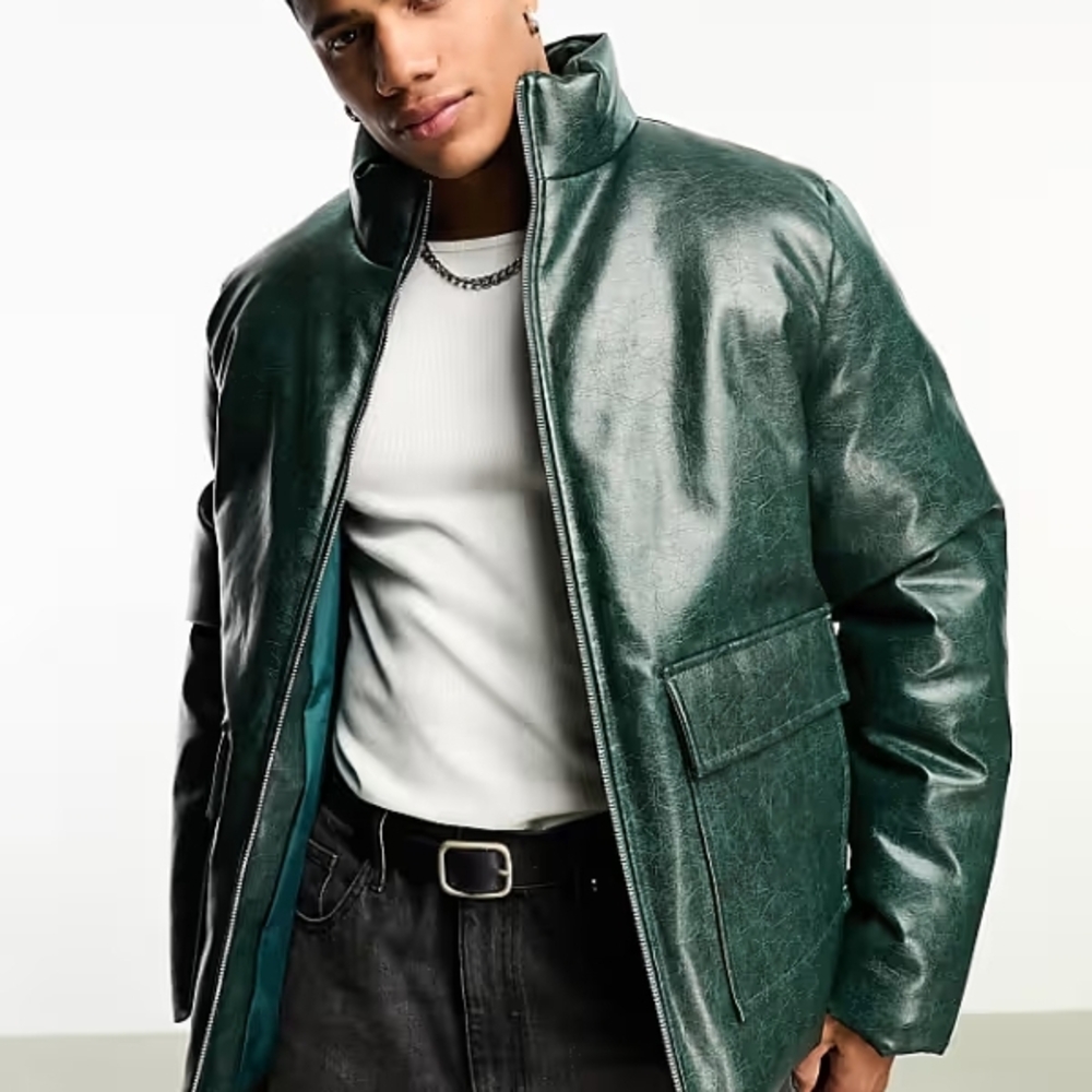 ASOS Dark Green Faux Leather Bomber Jacket